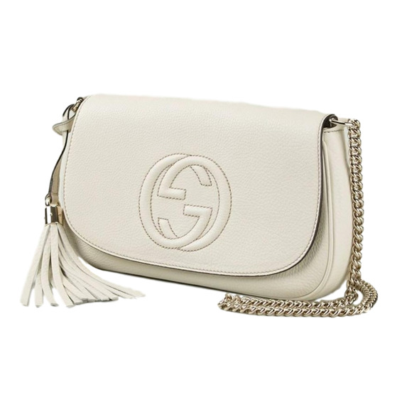 Gucci Soho Disco Crossbody Flap Ivory Signature Collection Gold - Picture 2 of 5